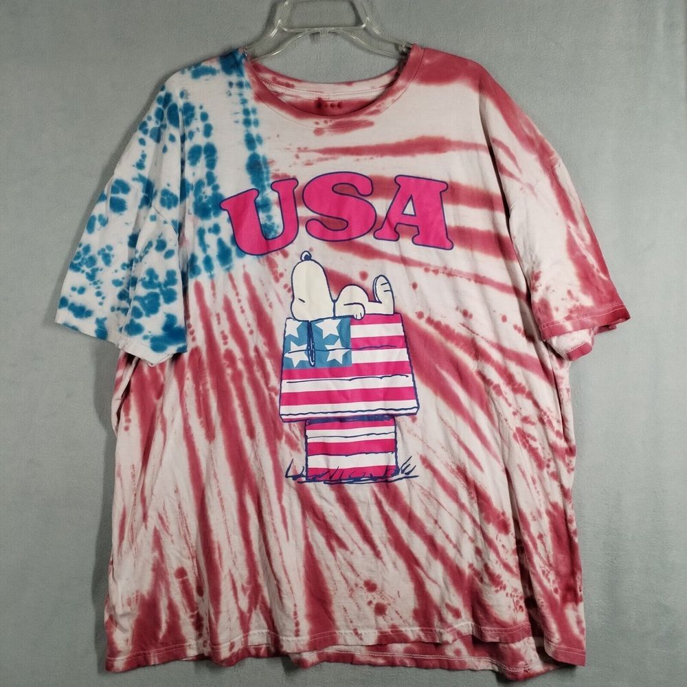 Peanuts Snoopy Tee Shirt‎ 2XL Doghouse American Flag Tie Dye Americana Patriotic